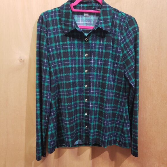 Tommy Hilfiger women's Green Plaid Polyester_spandex Button Down Long Sleeve szM - Picture 2 of 7
